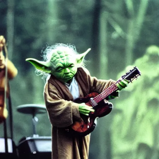 Image similar to yoda performing at woodstock