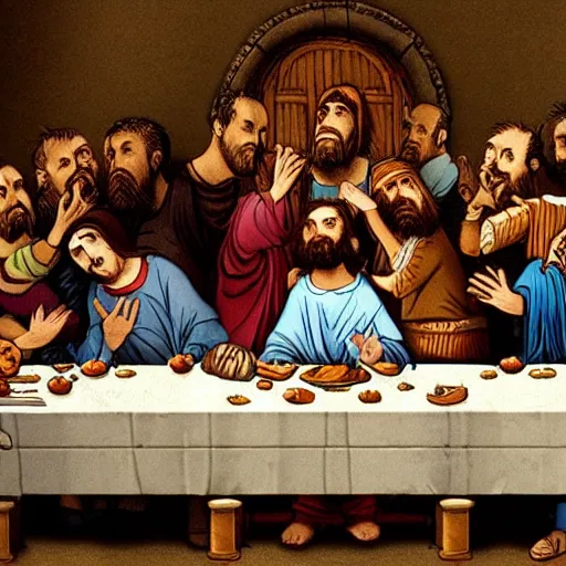 Image similar to the last supper in the style of calvin and hobbes