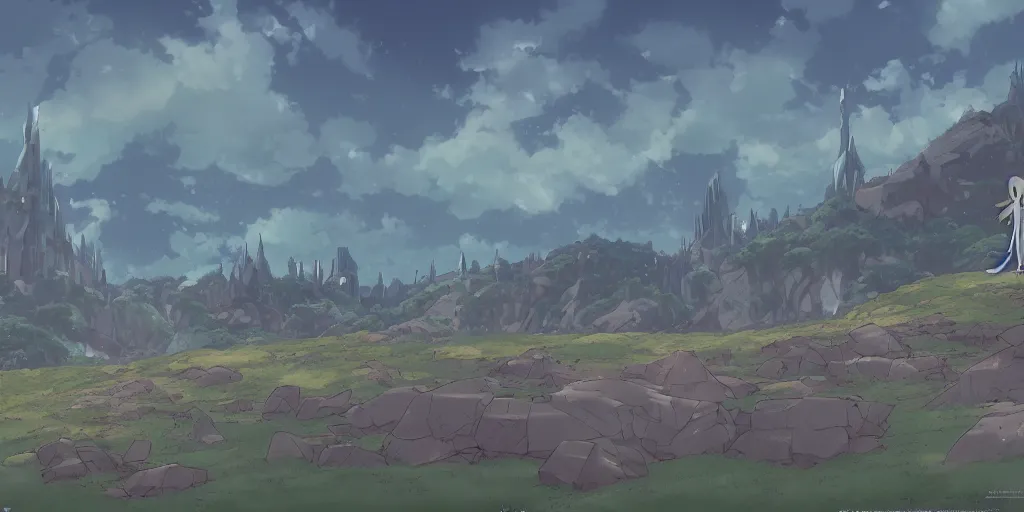 Image similar to landscape, Little Witch Academia, no people, Ghibli, Anime Background, Miyazaki Hayao, concept art, illustration,smooth, sharp focus, intricate, super wide angle, trending on artstation, trending on deviantart, 4K