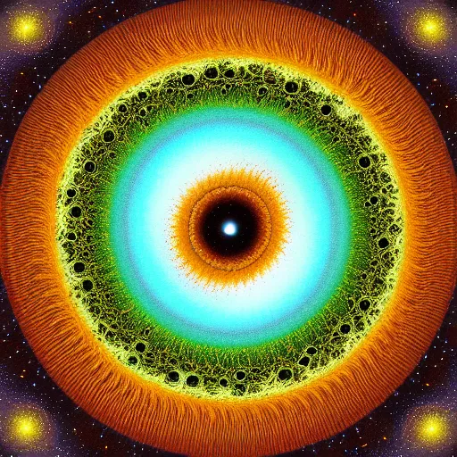 Prompt: 4 d expanding universe flattened in radial direction, fractal