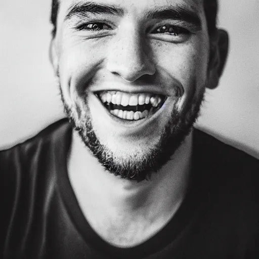 Image similar to high contrast photo of a man's face grinning black and white monochromatic