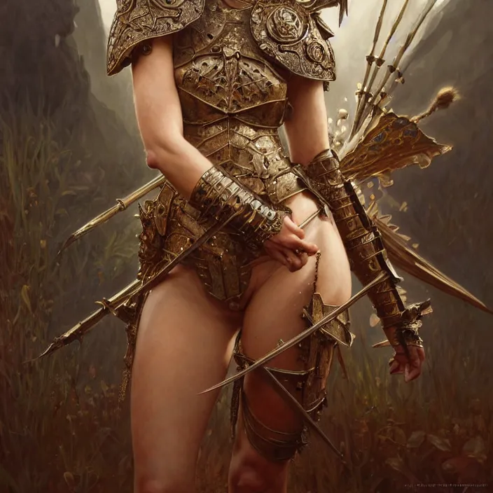 Image similar to Ancient queen Emily Ratajkowski wearing heavy armor, diffuse lighting, fantasy, intricate, elegant, highly detailed, lifelike, photorealistic, digital painting, artstation, illustration, concept art, smooth, sharp focus, art by John Collier and Albert Aublet and Krenz Cushart and Artem Demura and Alphonse Mucha