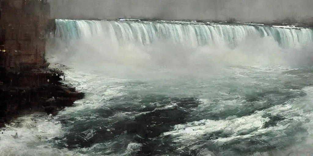 Image similar to niagara falls by jeremy mann, palette knife