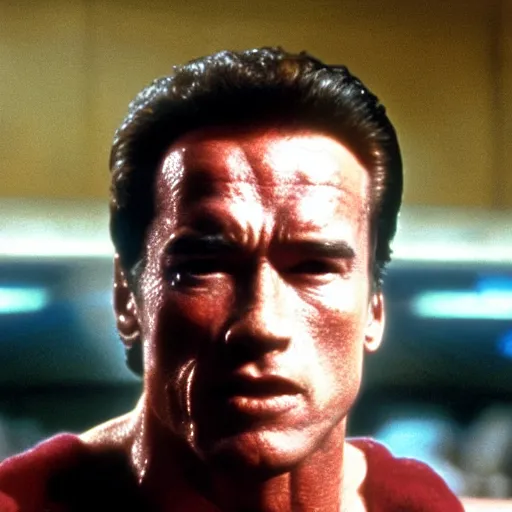 Prompt: arnold schwarzenegger in total recall, looks photorealistic, hyper-detailed