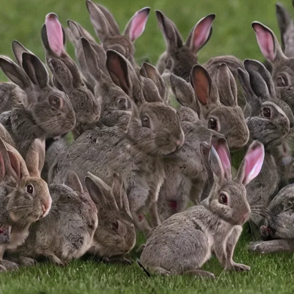 Image similar to an army of zombie rabbits