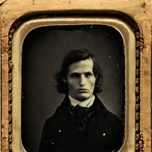 Prompt: A daguerreotype portrait of a man, who has witnessed world war 3, his eyes tell an entire story.