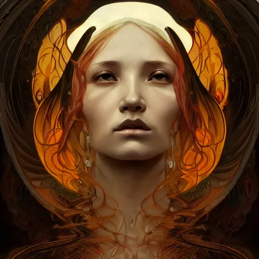 Prompt: A portrait of A beautiful!! angel in black flame by Ross Tran!!! and alphonse mucha and greg rutkowski! and gustav doré! and Zdzisław Beksiński!,In style of digital art illustration.Symmetry.Highly detailed face.Fantasy,smooth,hyper detailed,sharp focus,Soft light.trending on artstation.