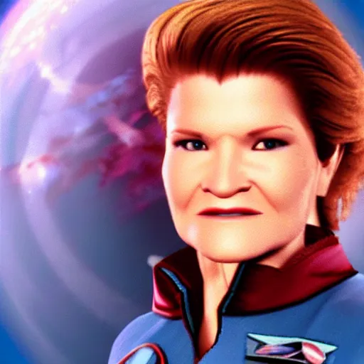 Prompt: Captain Janeway in Super Smash Bros Melee, gameplay screenshot