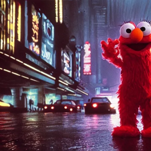 Prompt: elmo in bladerunner