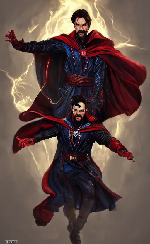 Image similar to venom as doctor strange, black and red suit, dynamic lighting, photorealistic fantasy concept art, trending on art station, stunning visuals, terrifying, creative, cinematic