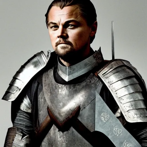 Prompt: portrait of leonardo dicaprio as a templar knight in full plate armor