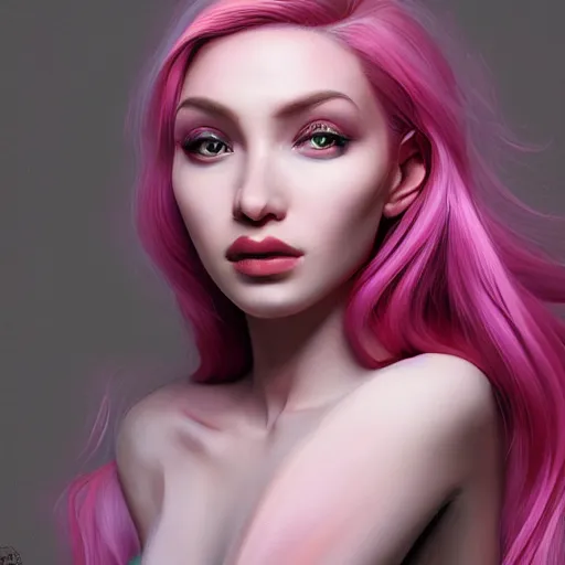 Prompt: a portrait of a beautiful woman with pink hair insane quality, elegant, highly detailed, digital painting, artstation, concept art, pop, smooth, sharp focus, illustration, art by dali 3 d 8 k ultra detailed