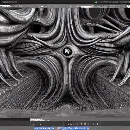 Prompt: HYPER REALISTIC VFX SIMULATION of one of H.R GIGER'S works