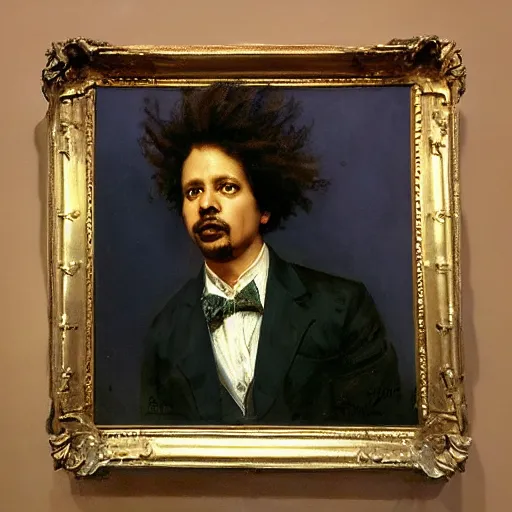 Image similar to highley detailed potrait of eric andre, painting by gaston bussiere, craig mullins, j. c. leyendecker, lights, art by ernst haeckel, john william godward, hammershøi,