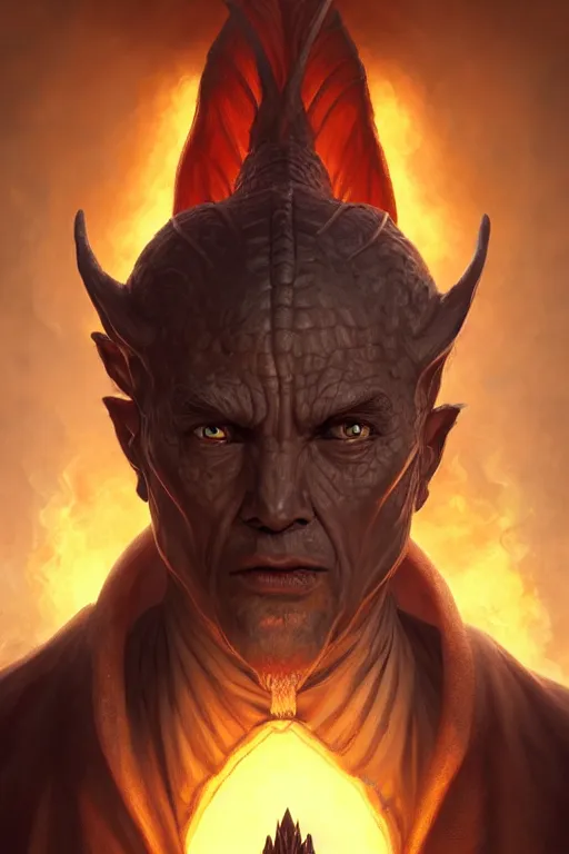 Image similar to human priest with a dragon face, highly detailed, d & d, fantasy, highly detailed, digital painting, trending on artstation, concept art, sharp focus, illustration, global illumination, shaded, art by artgerm and greg rutkowski and fuji choko and viktoria gavrilenko and hoang lap