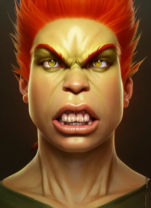 Image similar to symmetry!! portrait of blanka, street fighter, global illumination!! intricate, elegant, highly detailed, digital painting, artstation, concept art, smooth, sharp focus, illustration, art by artgerm and greg rutkowski and alphonse mucha