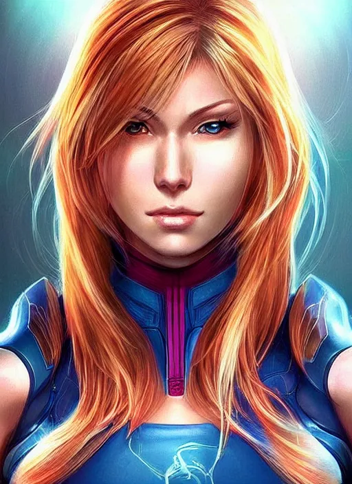 Image similar to beautiful portrait of a gorgeous personal trainer who looks like Samus Aran , character design by Ross Tran, artgerm detailed, soft lighting