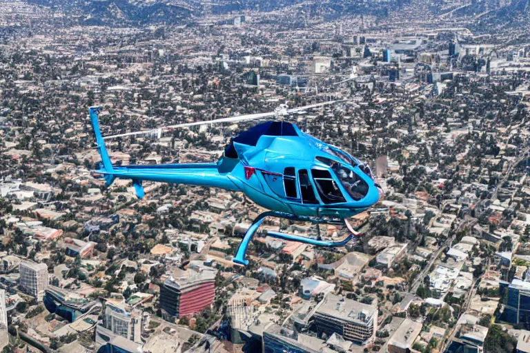 Image similar to A helicopter flying high over the city of Los Angeles, 4k, high quality, award winning photo, highly detailed