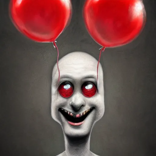 Prompt: surrealism grunge cartoon portrait sketch of a snake with a wide smile and a red balloon by - michael karcz, loony toons style, minecraft style, horror theme, detailed, elegant, intricate