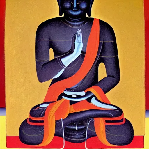 Image similar to a painting of a buddha with his eyes closed, an oil on canvas painting by ram chandra shukla, shutterstock, figurativism, creative commons attribution, photoillustration, fractalism