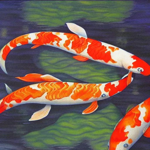 Image similar to two koi, detailed painting by wayne pruse