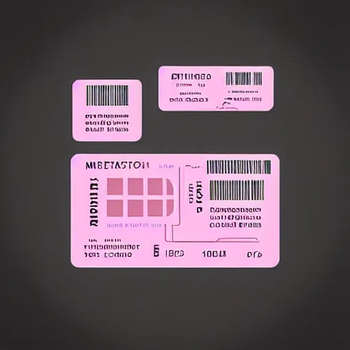 Image similar to “ to the metaverse ” text, vector graphic design of pale pink airline tickets that read “ to the metaverse ” in bold text, alien ar code and e - ink display, highly detailed, no noise, coherent text english characters