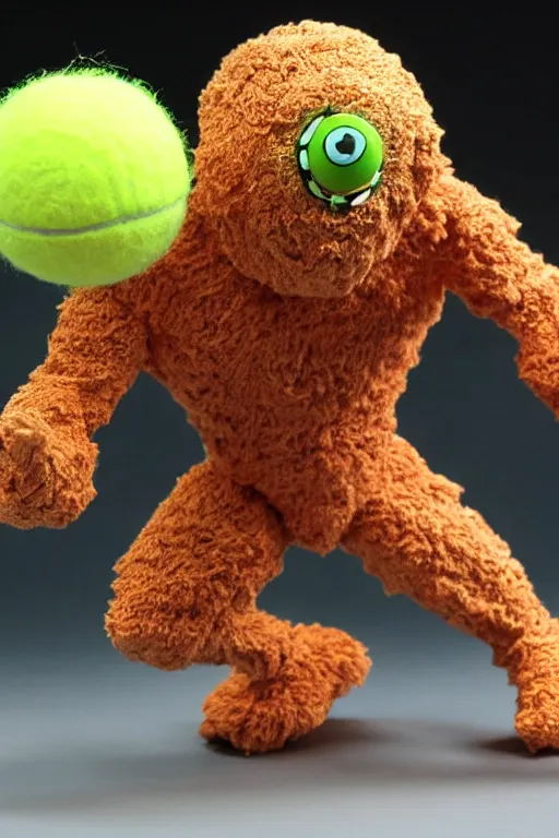 Image similar to 8 k high definition, 1 9 8 0 tennis ball monster kenner style action figure, full body, highly detailed, science fiction, photorealistic