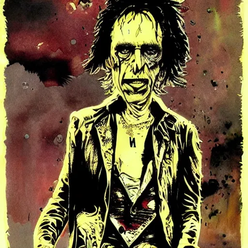 Image similar to graphic illustration, creative design, alice cooper, biopunk, by ralph steadman, francis bacon, highly detailed, concept art, hunter s thompson