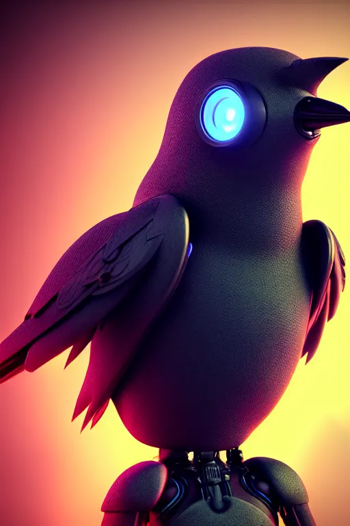 Image similar to high quality 3 d render very cute cyborg crow! incorporated speakers!, cyberpunk highly detailed, unreal engine cinematic smooth, in the style of blade runner & detective pikachu, hannah yata charlie immer, moody light, low angle, uhd 8 k, sharp focus