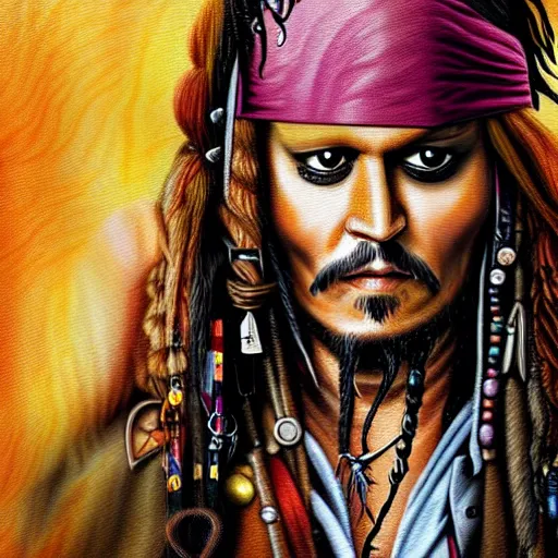 Image similar to portrait of johnny depp as captain jack sparrow, highly detailed, centered, solid color background, digital painting