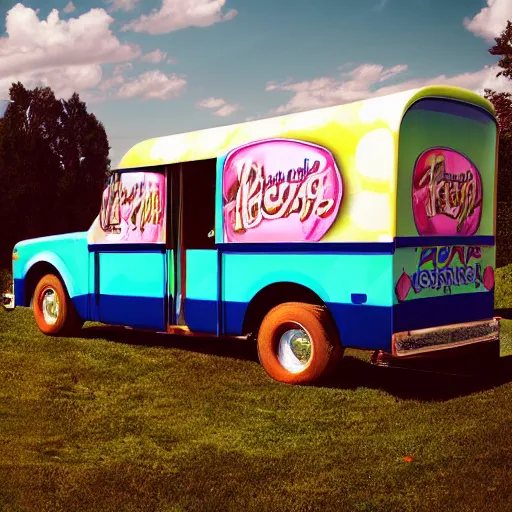Image similar to digital matte glossy painting ice cream truck, trevor mitchell