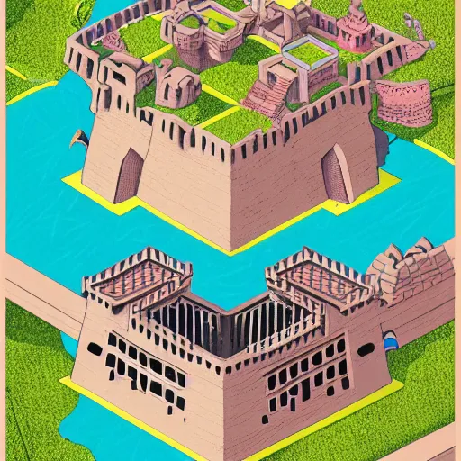 Image similar to ! dream isometric view of a japanese fortress castle, dynasty, fanciful, colorful, illustration, artstation award, geometrical, isometric