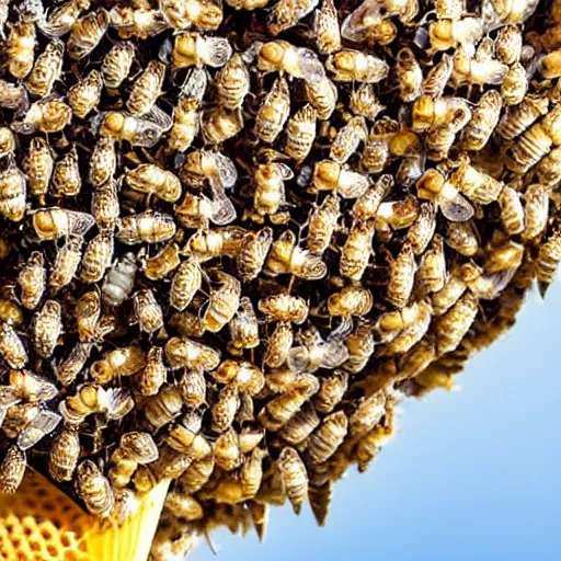 Image similar to a detailed photograph of an ice cream cone filled with nothing but bees