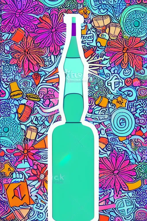 Image similar to Vodka bottle , sticker, colorful, illustration, highly detailed, simple, smooth and clean vector curves, no jagged lines, vector art, smooth