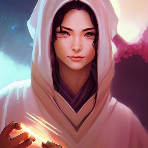 Image similar to one female jedi master, wearing the traditional jedi robe, beautiful and uniquely odd looking, detailed symmetrical close up portrait, intricate complexity, in the style of artgerm and ilya kuvshinov, magic the gathering, star wars art