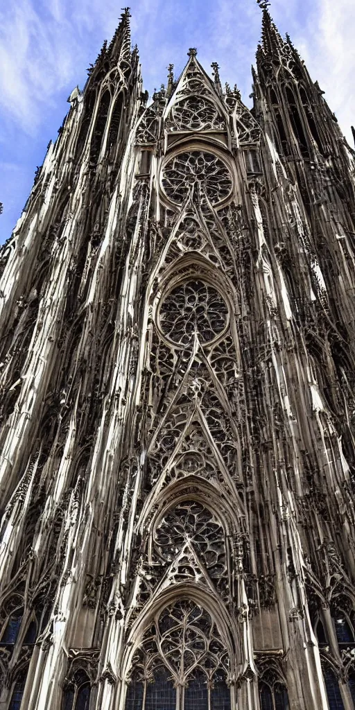 Prompt: distant aerial exterior photo of : an elaborate ornate gothic cathedral is extremely tall and rises high above the modern skyscrapers and above the clouds all the way to heaven in golden rays of sunlight. the cathedral has stained - glass windows, and has many gargoyles, carvings, and statues. professional architectural photography with many small details ; heavenly, majestic ; glorious ; beautiful.