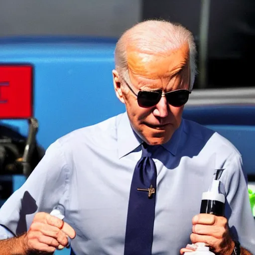 Image similar to Joe Biden sipping gasoline from the gas station gas pump