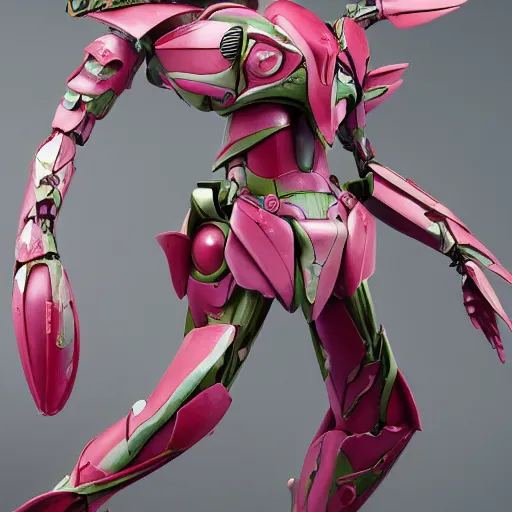 Prompt: futuristic nymphaea themed mecha waterlily upper body, sepals forming helmet, highly detailed, nymphaea, 8 k hd resolution, barbatos gundam with botanical inlay, bandai box art, star wars, makoto kobayashi, frank gehry, raymond swanland