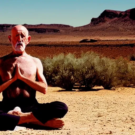 Image similar to mike ehrmantraut meditating in the desert