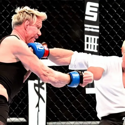 Image similar to Action photo of Gordon Ramsay submitting Putin in the UFC