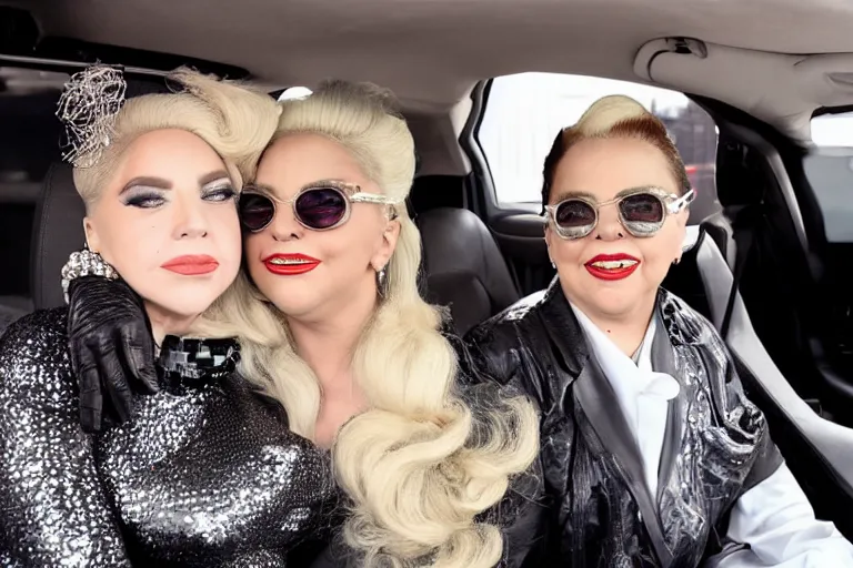 Image similar to lady gaga and judy garland carpool karaoke