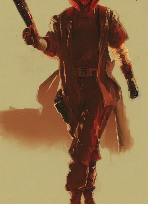 Prompt: Ronald McDonald in Tactical Gear with a baseball bat, blade runner 2049 concept painting. Epic painting by Craig Mullins and Alphonso Mucha. ArtstationHQ. painting with Vivid color
