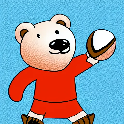 Prompt: A team mascot bear holding a rugby ball, vector