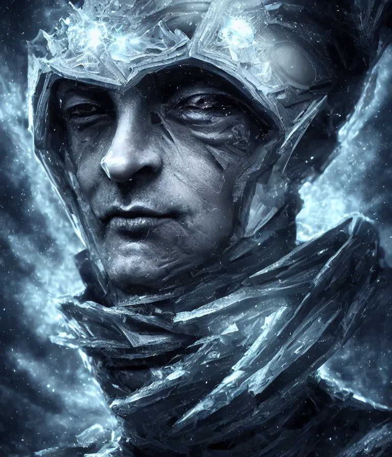 Image similar to impressive ominous front!! shot photo of a court jester character fine portrait fine portrait mesmerizing fractal hyper cubes platinum cracked dark future hyper dimensional space galactic crystal nebula edges elegant detailed intricate concept artstation sharp focus ray tracing cinematic masterpiece temporal corruption beeple wlop germ 8 4 k scifi glossy hyper realistic illustration canon eos r 3 fujifilm x - t 3 0 sony alpha a 6 6 0 0