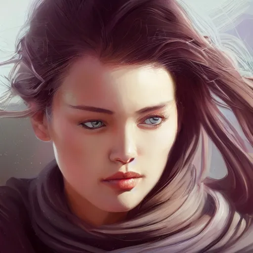 Image similar to woman, cute - fine - face, pretty face, oil slick hair, realistic shaded perfect face, extremely fine details, realistic shaded lighting, dynamic background, artgerm, 8 k ultra realistic, highly detailed, art by raphael lacoste, sylvain sarrailh, alena aenami, jeremy lipkin, michael garmash, ando tadao, kan liu