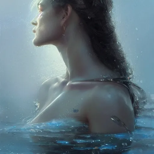 Image similar to a beautiful portrait of a water goddess with transparent skin by Greg Rutkowski and Raymond Swanland, Trending on Artstation, marine background, ultra realistic digital art