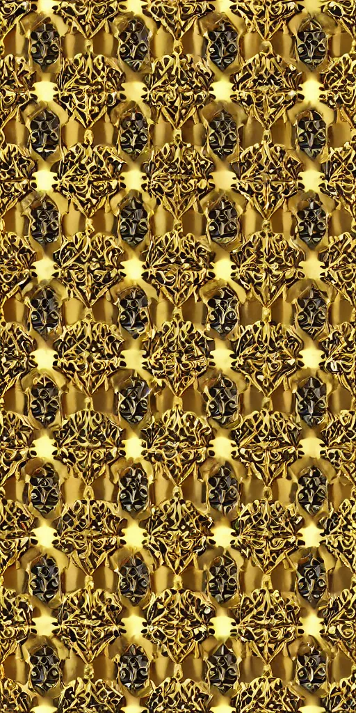 Image similar to https://media.discordapp.net/attachments/1005627368985067550/1006622841485148290/seamless_3D_baroque_gold_pattern_Beautiful_dynamic_shadows__gold_and_pearls_symmetrical_rococo_elements_damask_Artstation_ve_-H_1024_-C_12.0_-n_9_-i_-s_150_-S_3168135737_ts-1660067986_idx-7.png seamless 3D baroque gold pattern, Beautiful dynamic shadows , gold and pearls, symmetrical, rococo elements, damask, Artstation, versace pattern, supersharp, no blur, sharp focus, insanely detailed and intricate, Octane render,8K