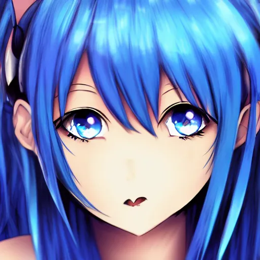 Prompt: Blue-haired anime girl, genki girl, trending on Pixiv, ultra high quality, HD anime, anime wallpaper