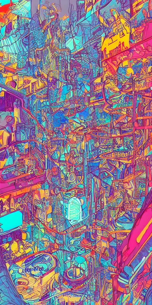 Image similar to the mission in san francisco an ultrafine detailed illustration by james jean, intricate linework, bright colorful colors, behance contest winner, vanitas, angular, altermodern, unreal engine 5 highly rendered, global illumination, radiant light, detailed and intricate environment