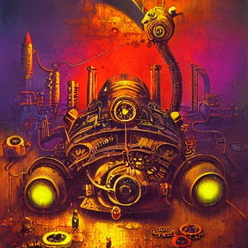 Image similar to steampunk rat, acid, 303, psychedelic, by paul lehr